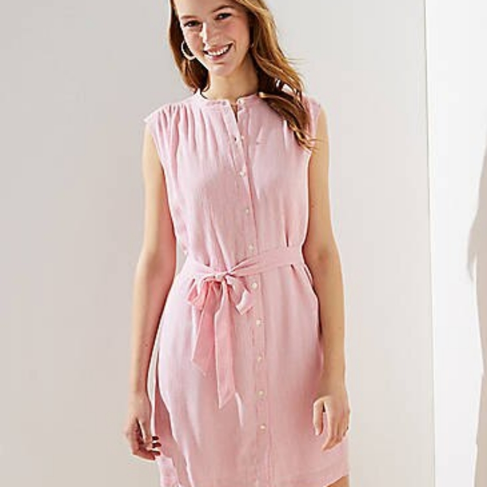 Loft shirt dress with ruffle details and waist tie